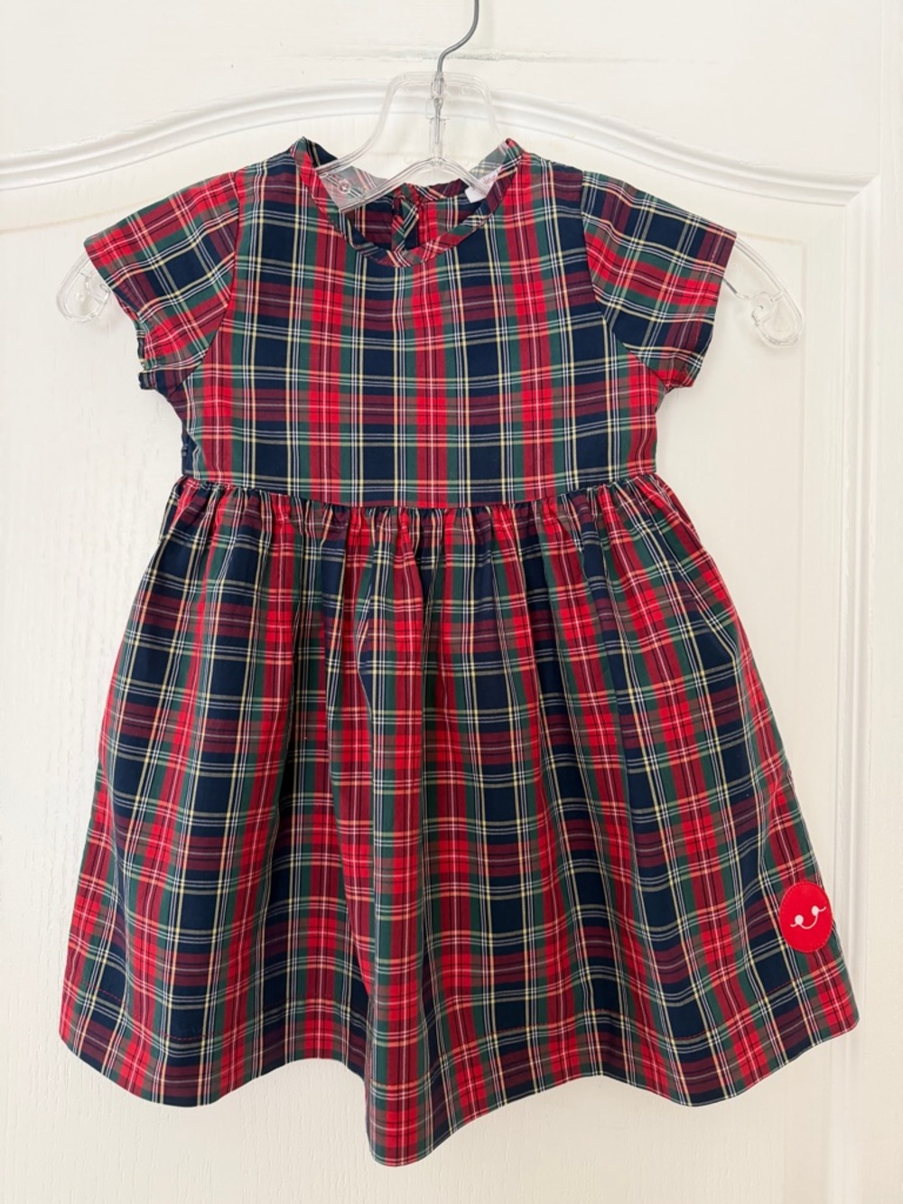Smiling Button Girls Red & Green Plaid Short Sleeve Cotton Dress, Size 3T - Picture 4 of 10